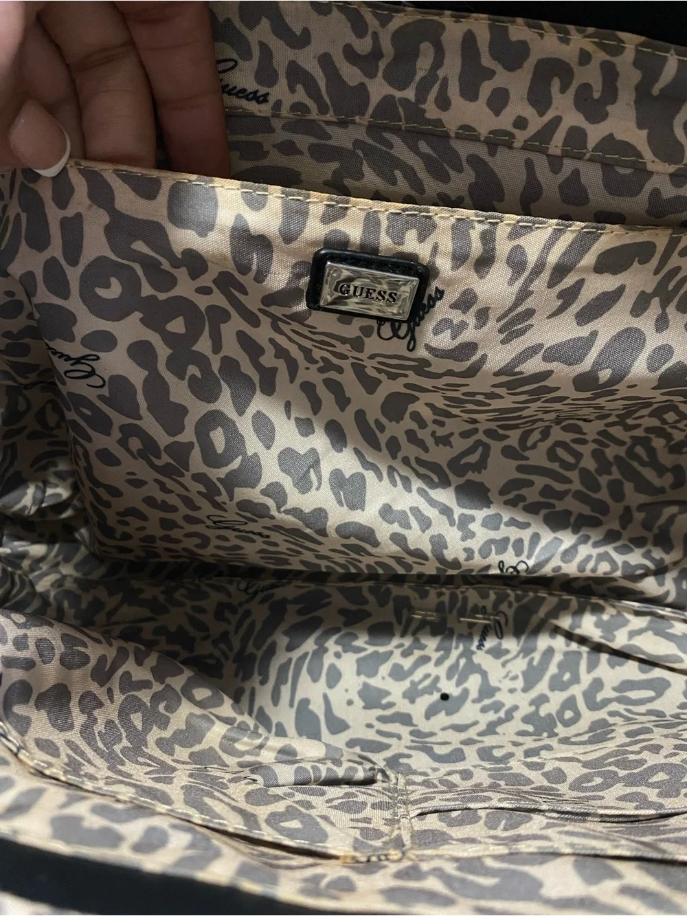 Guess Black Saffiano Tote Bag with Logo Charm
